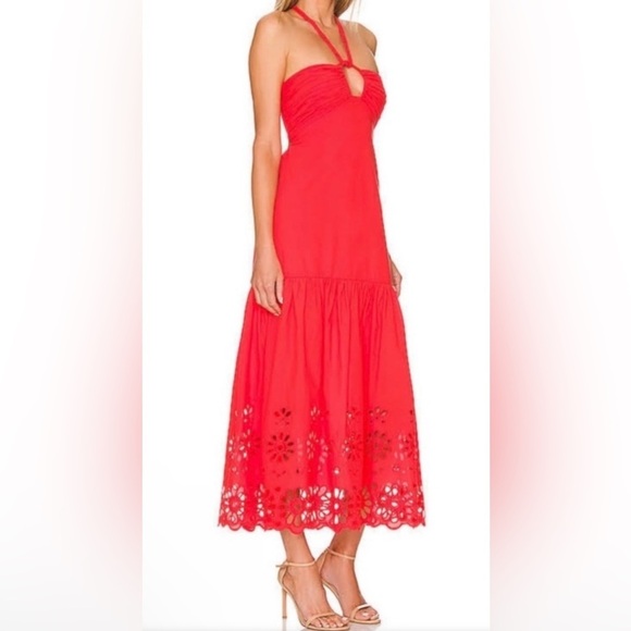 Jason Wu Open Back Tie Back Eyelet Maxi Dress $335 In Red - Picture 1 of 5